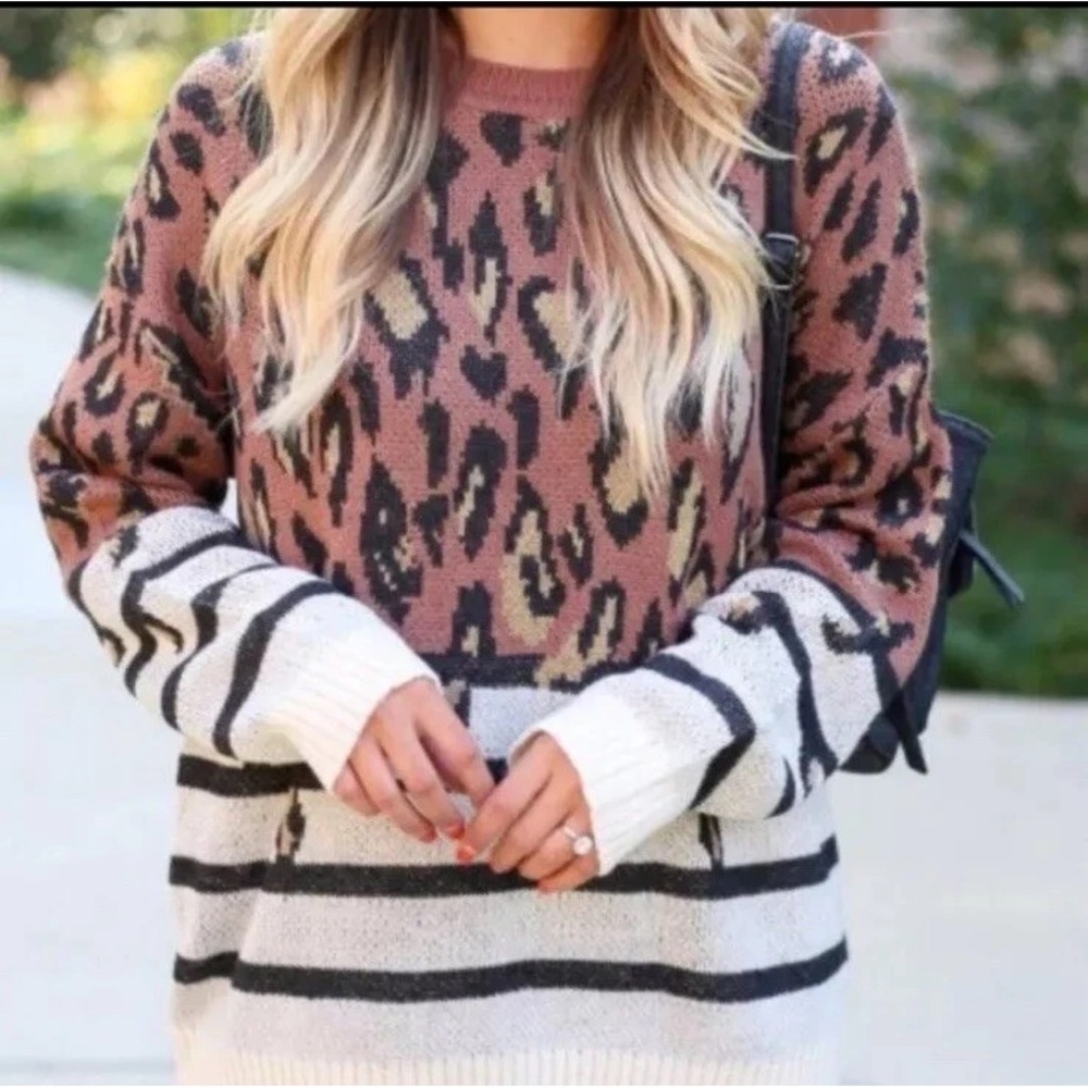 NWOT Leopard Print Pink and Cream Sweater